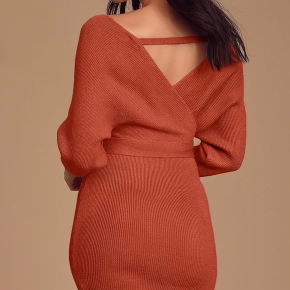 Lulu's Modena Rust Brown Dolman Sleeve Bodycon Sweater Dress, Size M - Picture 2 of 5